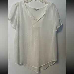 Daniel Rainn White Sheer Swiss Dot Tunic Blouse Medium